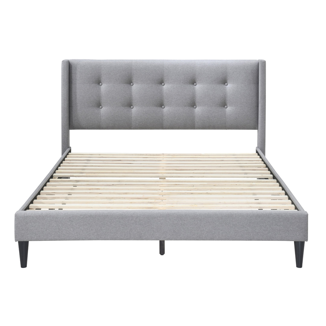 Luxurious Button-Tufted Queen Bed in Light Grey