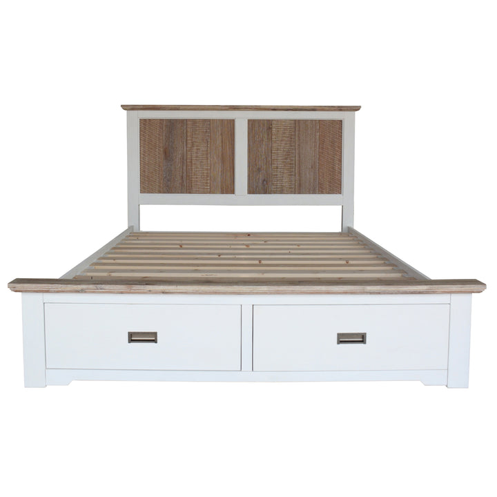 Hampton Style Multi-Colored Acacia Queen Bed with Drawers