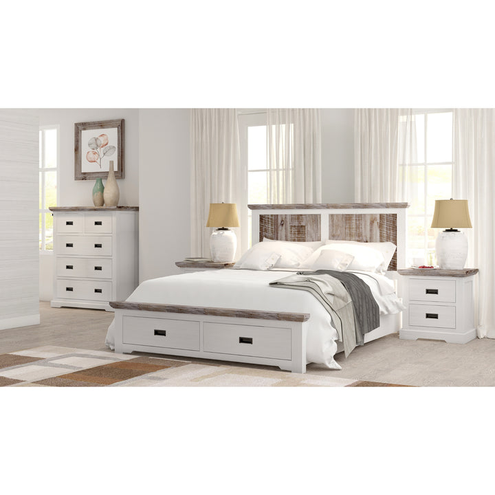 Hampton Style Multi-Colored Acacia Queen Bed with Drawers