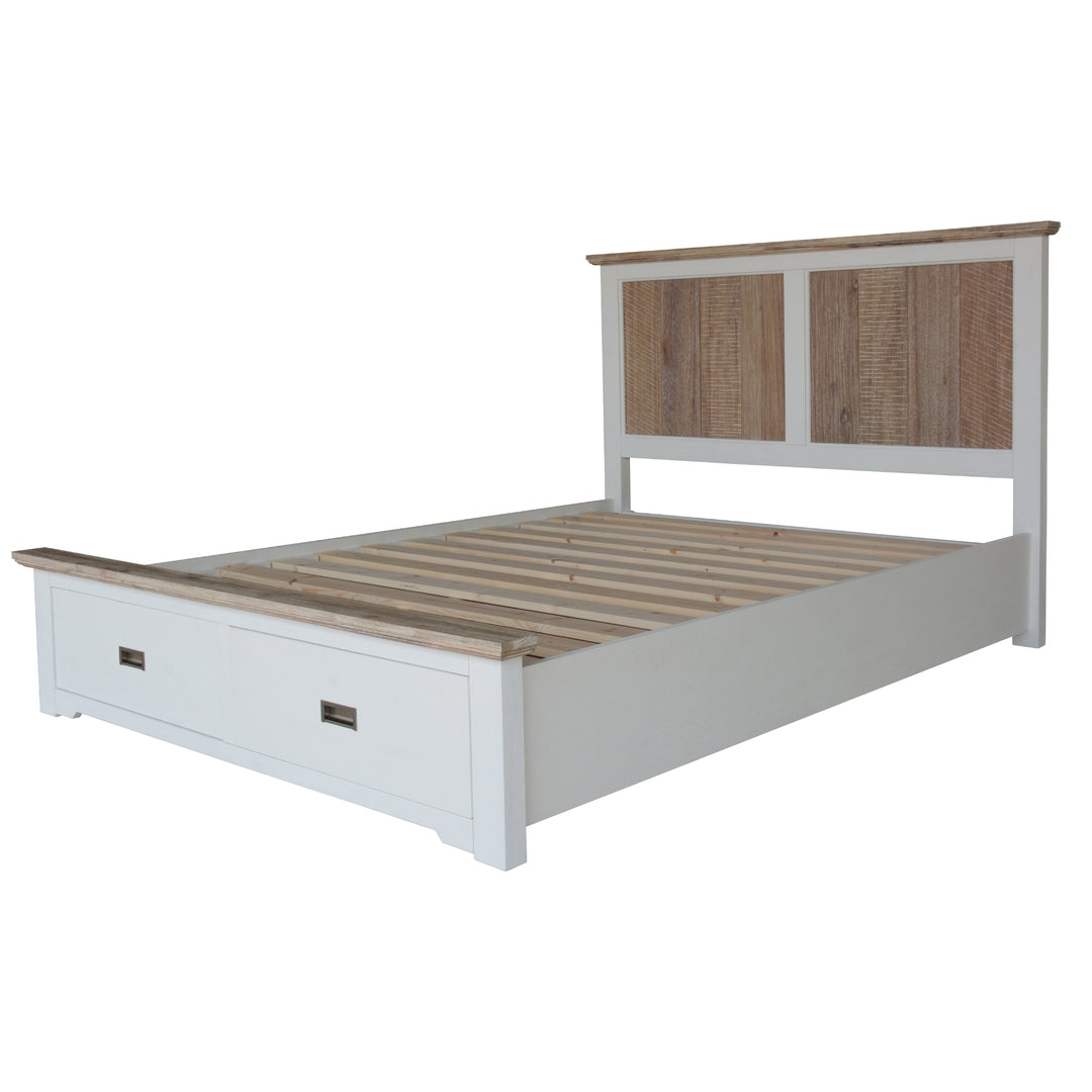 Hampton Style Multi-Colored Acacia Queen Bed with Drawers