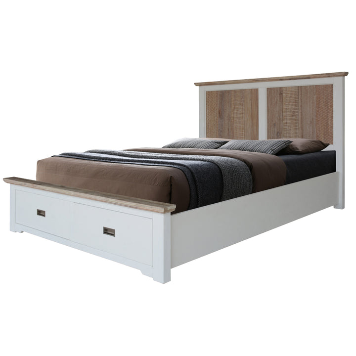 Hampton Style Multi-Colored Acacia Queen Bed with Drawers