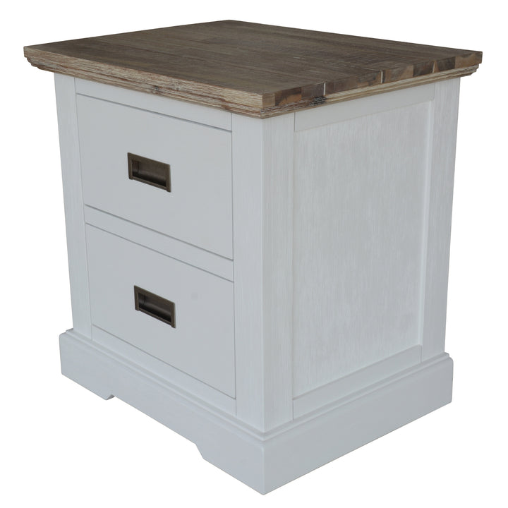 Hampton Style Multi-Colored Acacia Bedside Table with Drawers