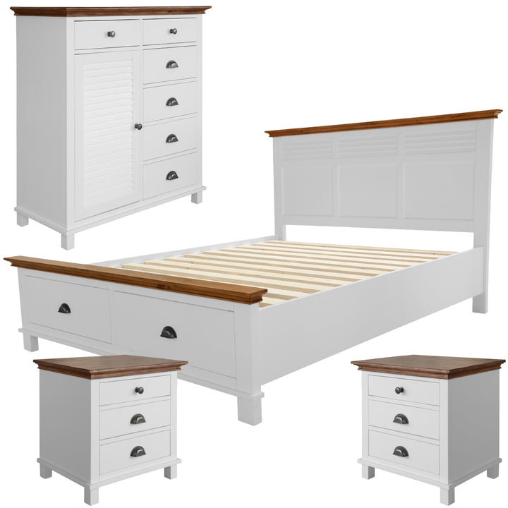 Hampton Style King Bedroom Suite with Tallboy - 6 Drawers & 2 Bedside Tables