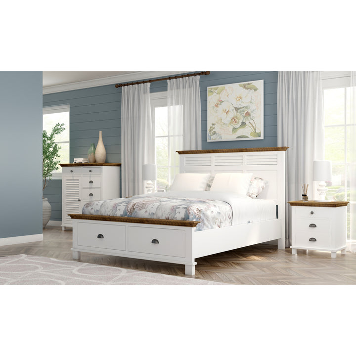 Hampton Style King Bed with 2 Drawers - Solid Pine Wood