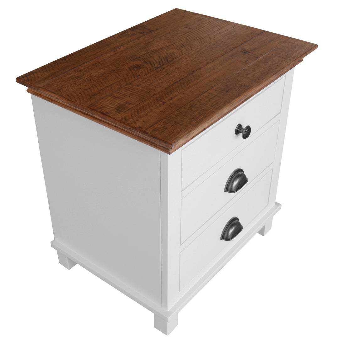 Hampton Style Bedside Table with 3 Drawers - Solid Pine Wood