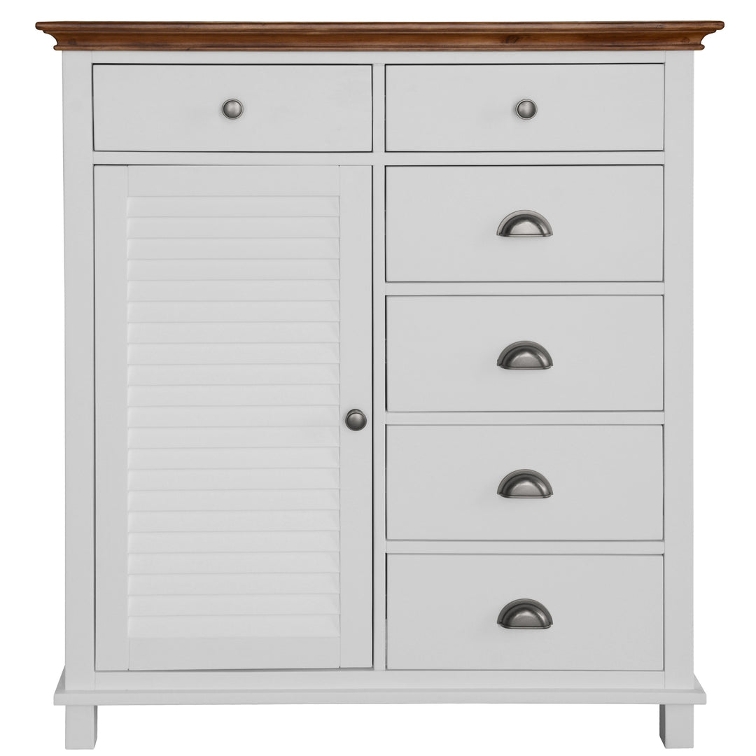 Hampton Style Tallboy with 6 Drawers & 1 Door - Solid Pine Wood