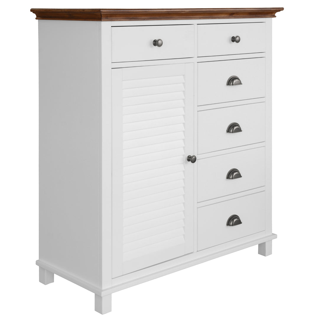 Hampton Style Tallboy with 6 Drawers & 1 Door - Solid Pine Wood