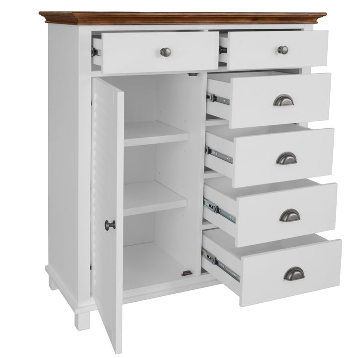 Hampton Style Tallboy with 6 Drawers & 1 Door - Solid Pine Wood