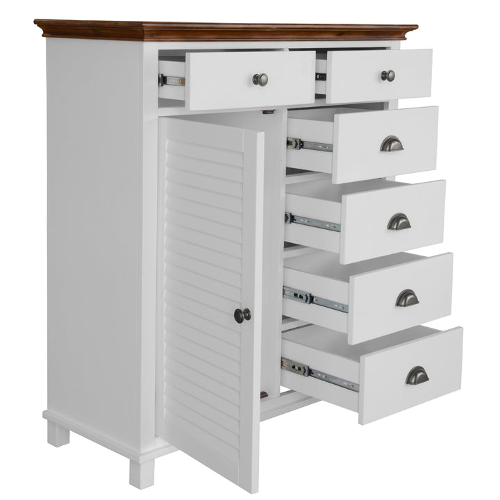 Hampton Style Tallboy with 6 Drawers & 1 Door - Solid Pine Wood