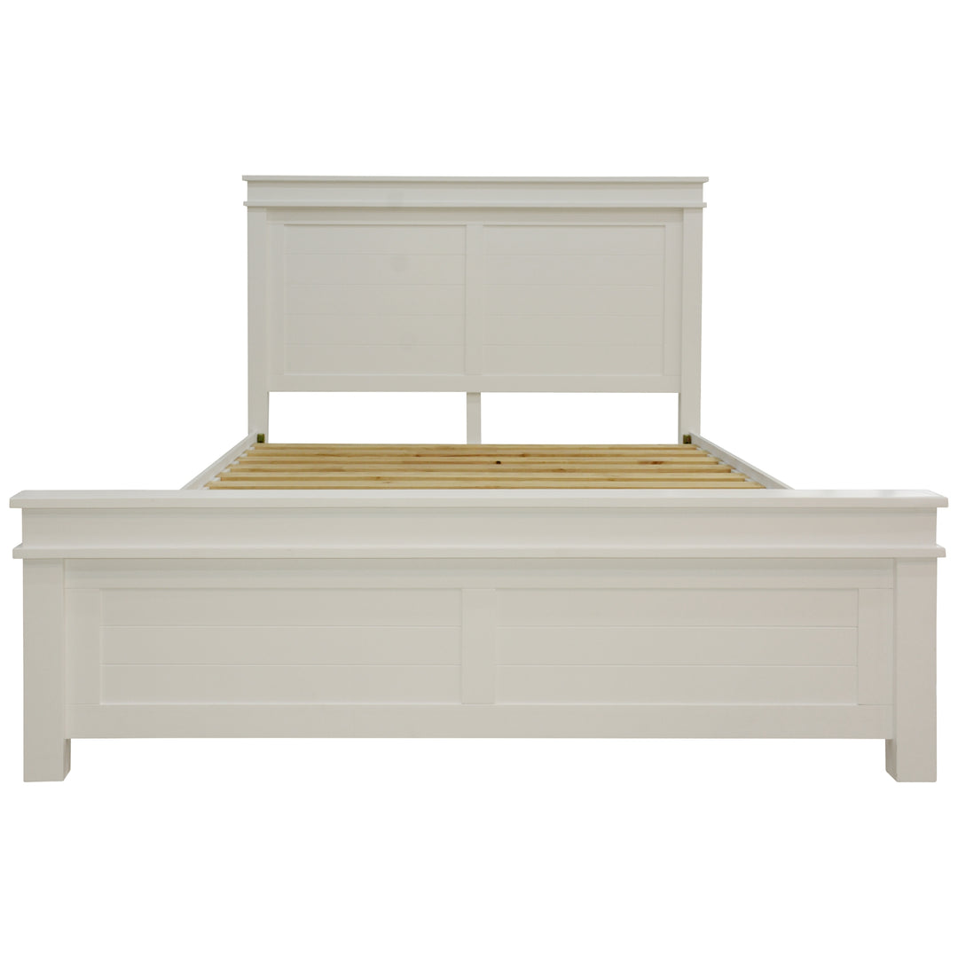 Traditional Style King Bed with Distinctive Headboard - White