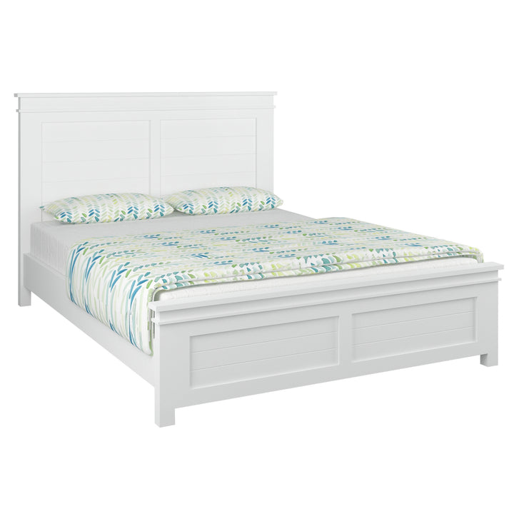 Traditional Style King Bed with Distinctive Headboard - White