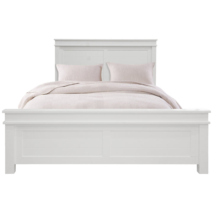 Traditional Style King Bed with Distinctive Headboard - White