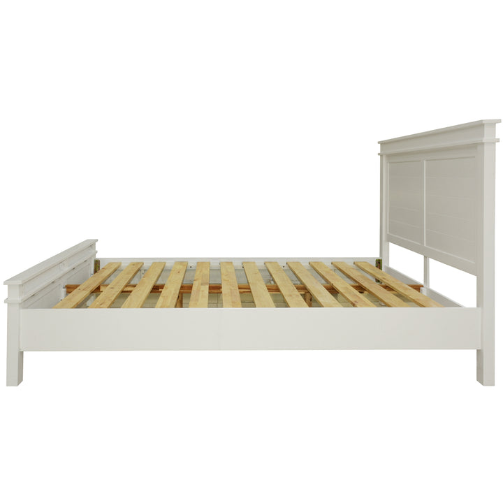 Traditional Style King Bed with Distinctive Headboard - White