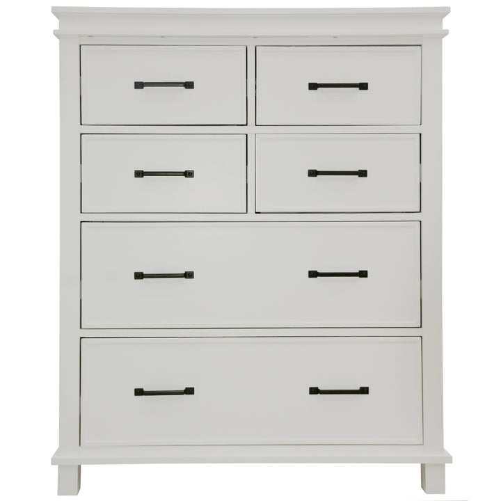 Traditional Style 6-Drawer Tallboy with Solid Acacia Wood - White