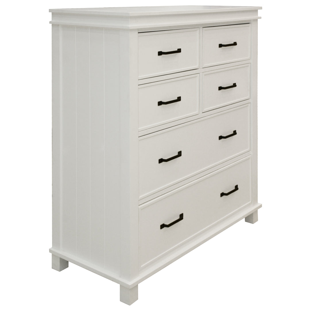 Traditional Style 6-Drawer Tallboy with Solid Acacia Wood - White