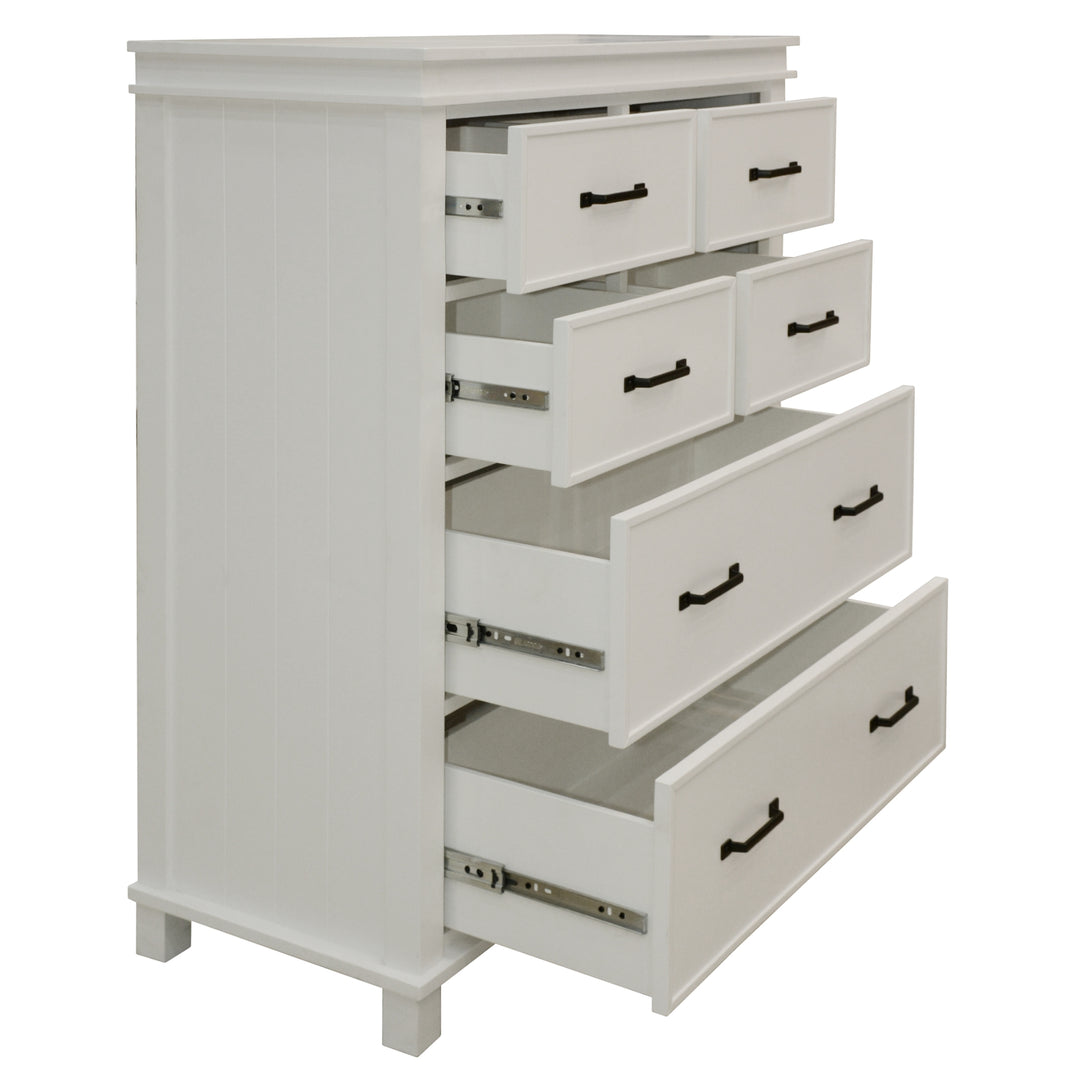 Traditional Style 6-Drawer Tallboy with Solid Acacia Wood - White