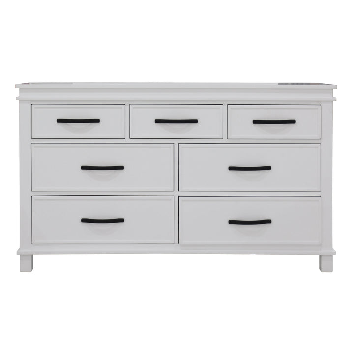 Traditional Style 7-Drawer Dresser with Solid Acacia Wood - White