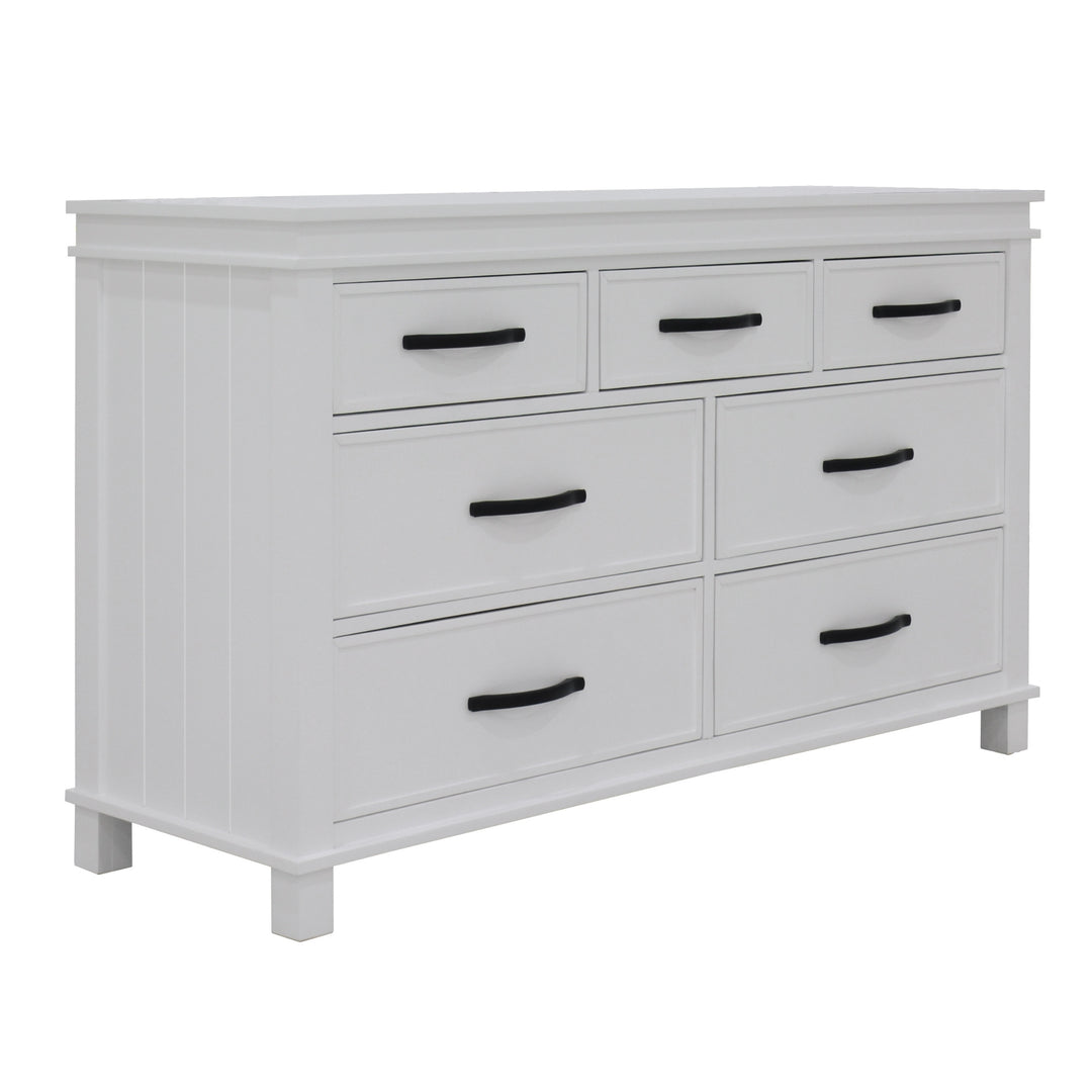 Traditional Style 7-Drawer Dresser with Solid Acacia Wood - White