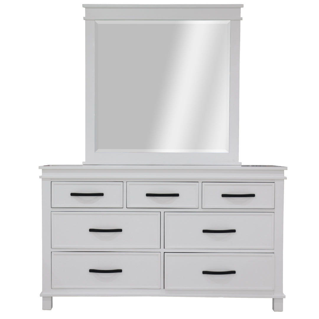 Traditional Style Dresser-Mirror Set with Solid Pine Wood Construction - White