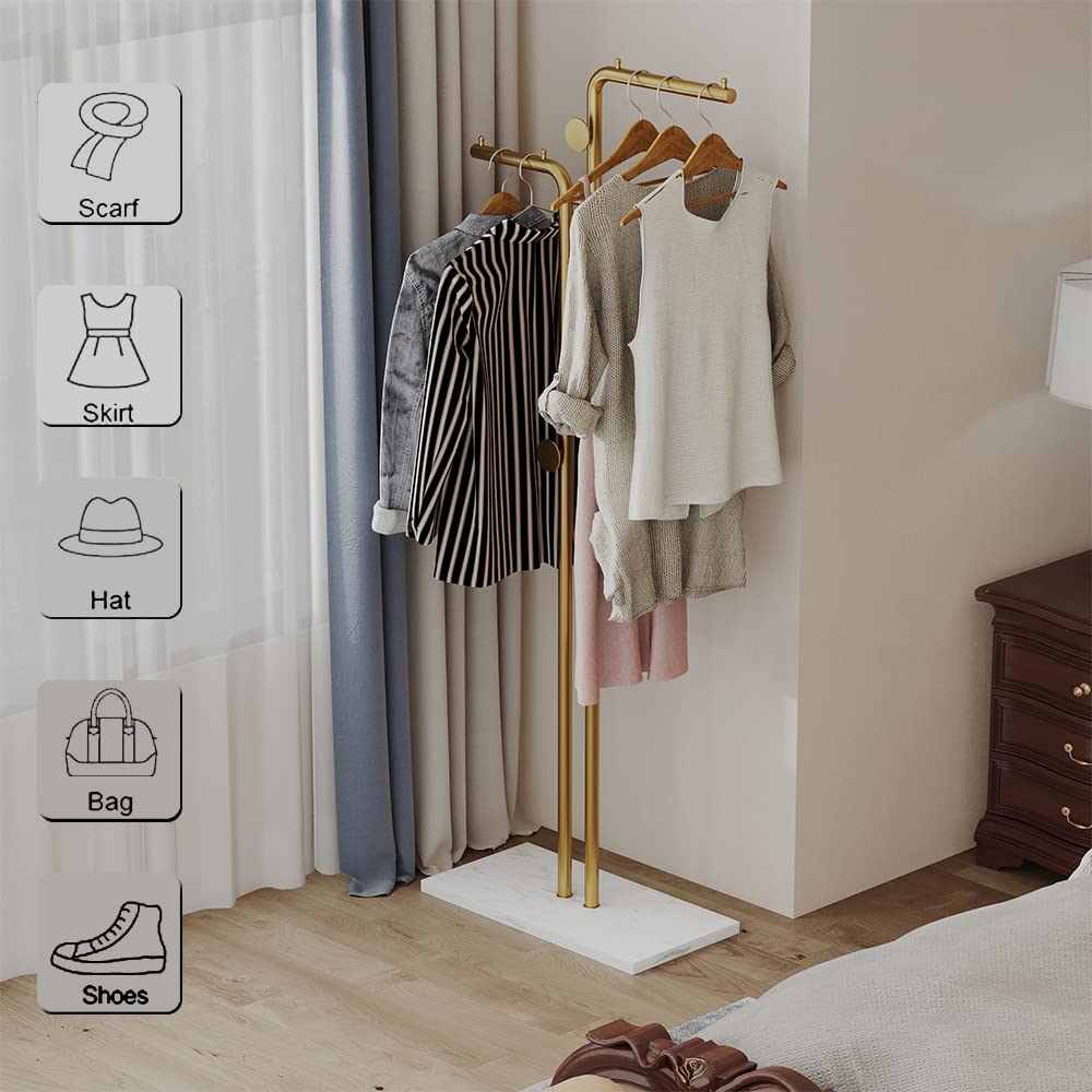 Metal Coat Rack Marble Base Hooks Clothes Coats Bag Tree Hat Display Hanger Stand Organiser 2 Pole