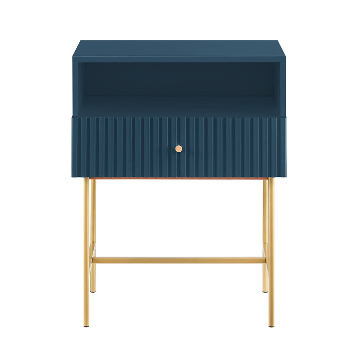 Lucia Slender Fluted Bedside Table in Blue - MDF Painted Body - 13mm Metal Legs