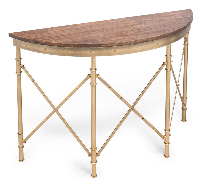 Wooden Hallway Console Table - Half Round Shape in French Brass Finish