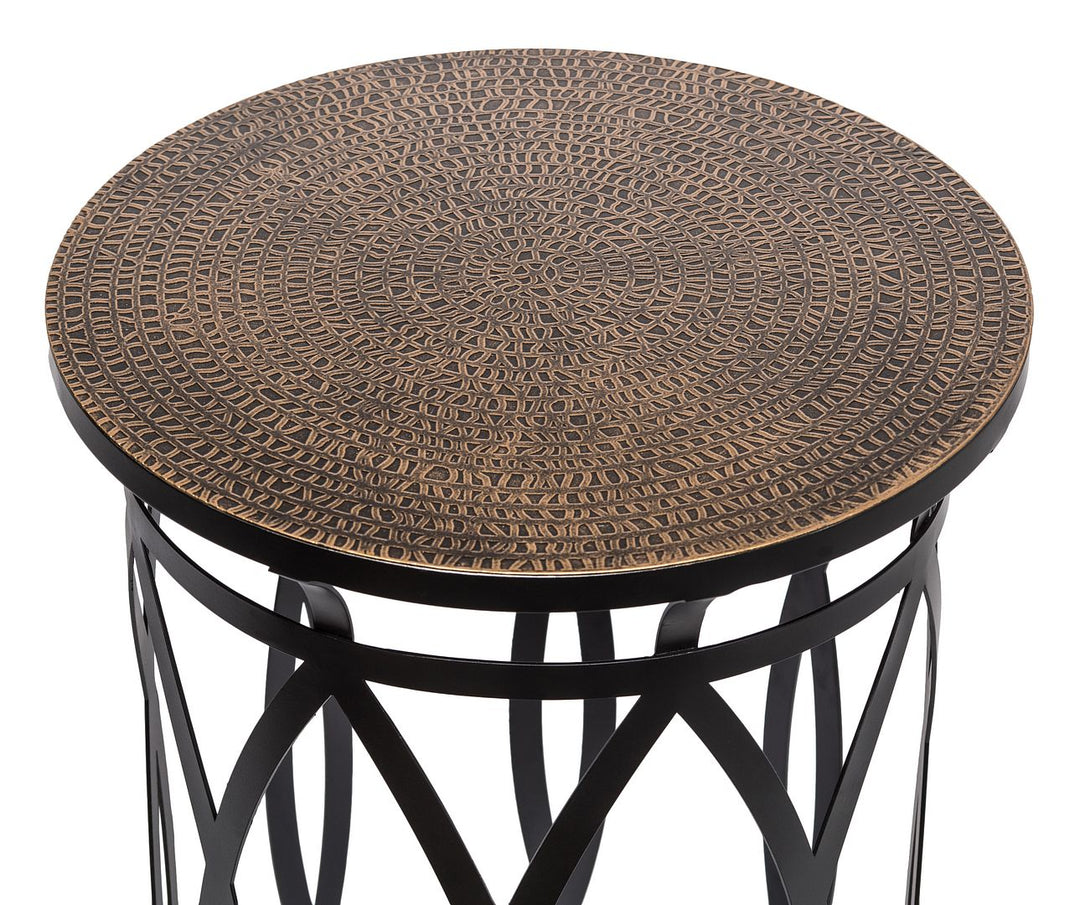 Black Round Iron Side Table with Cross Legs and Gold Finish Top