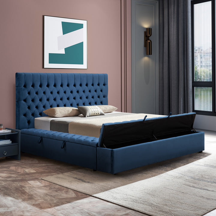 Anna Bedframe with Premium Velvet Upholstery and Tufted Headboard