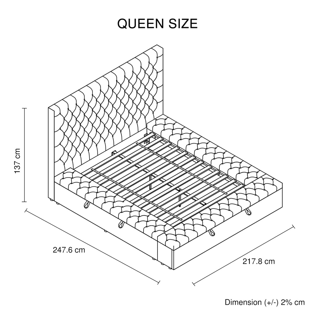 Anna Bedframe with Premium Velvet Upholstery and Tufted Headboard