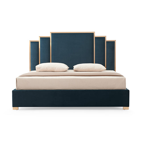 Austin Turquoise Fabric Padded Upholstery Slats Polished Bed Frame