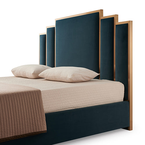 Austin Turquoise Fabric Padded Upholstery Slats Polished Bed Frame