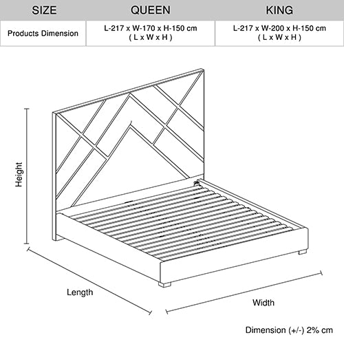 Matrix King Bed Frame - Supreme Quality, Premium Upholstery, Foam-Quilted Headboard