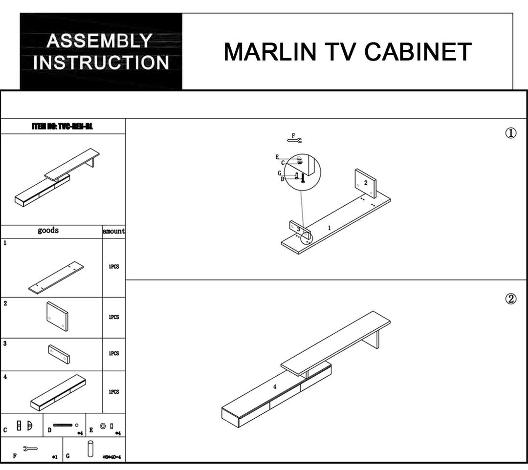 Marlin TV Cabinet - Glossy Finish, Ample Storage, Adjustable Length