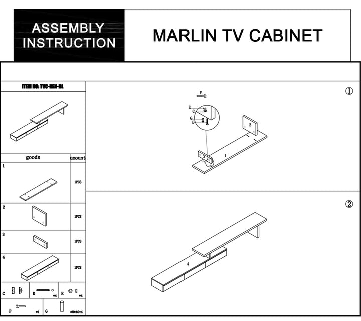 Marlin TV Cabinet - Glossy Finish, Ample Storage, Adjustable Length