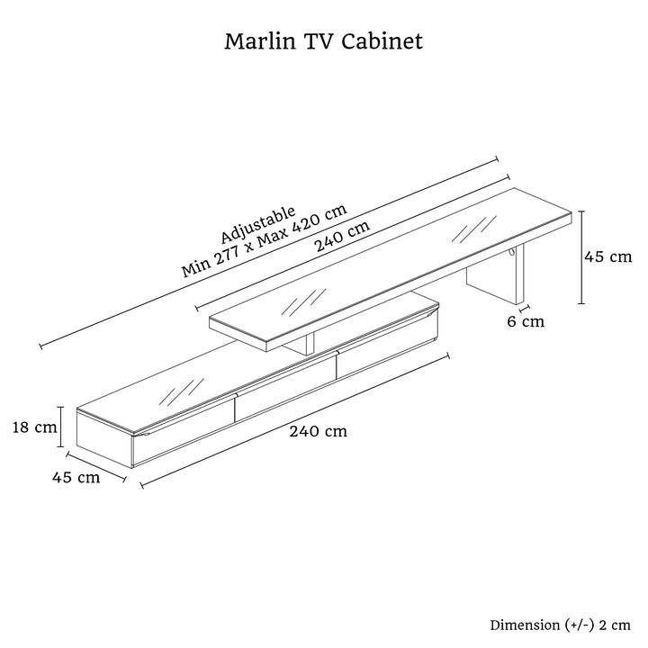 Marlin TV Cabinet - Glossy Finish, Ample Storage, Adjustable Length