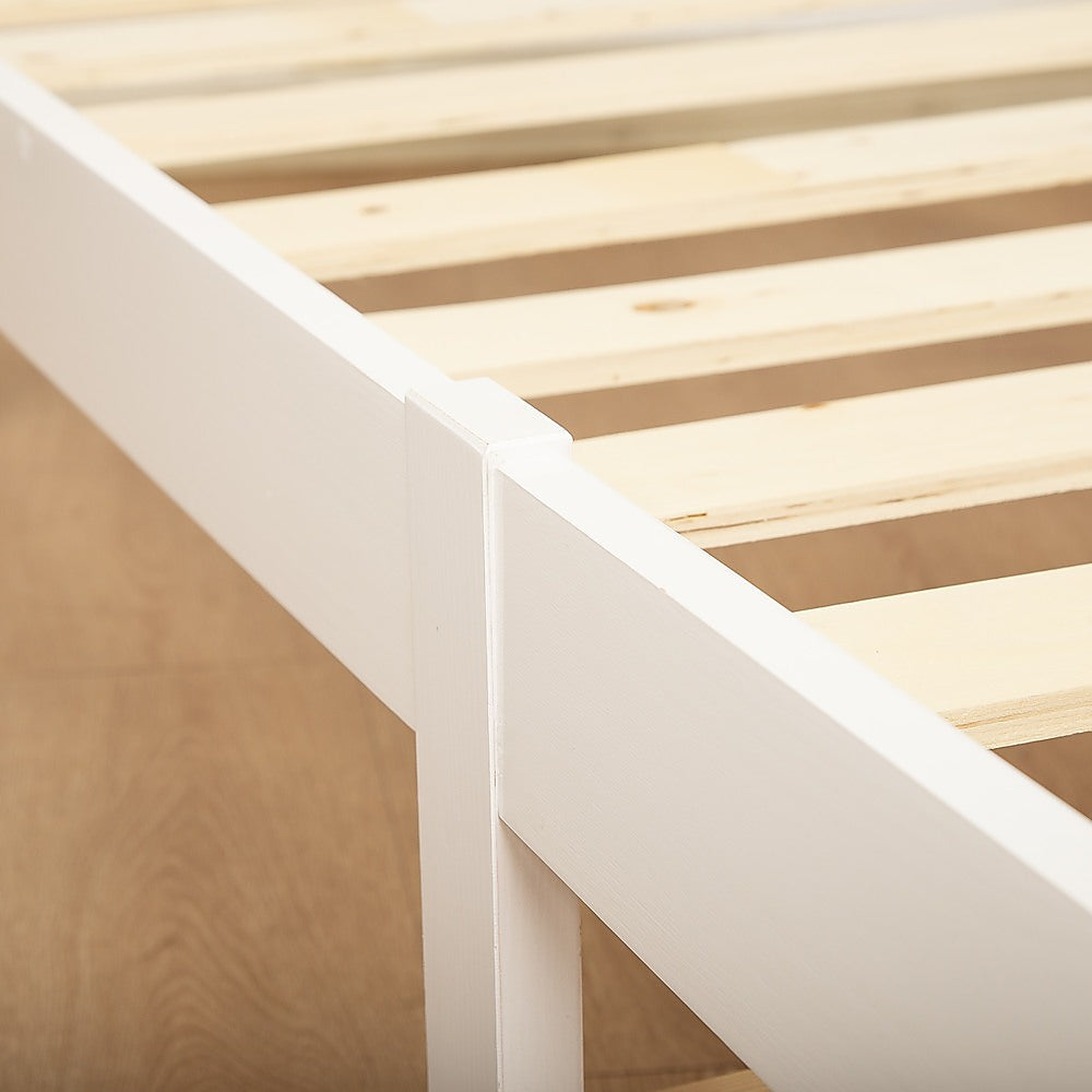 Sturdy Pine Wood Double Bed Frame - White