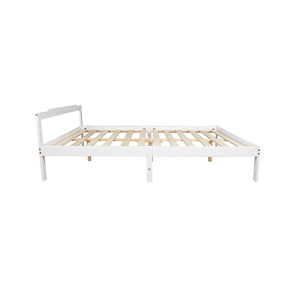 Sturdy Pine Wood Double Bed Frame - White