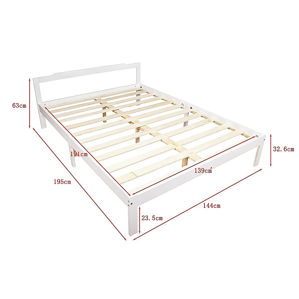 Sturdy Pine Wood Double Bed Frame - White