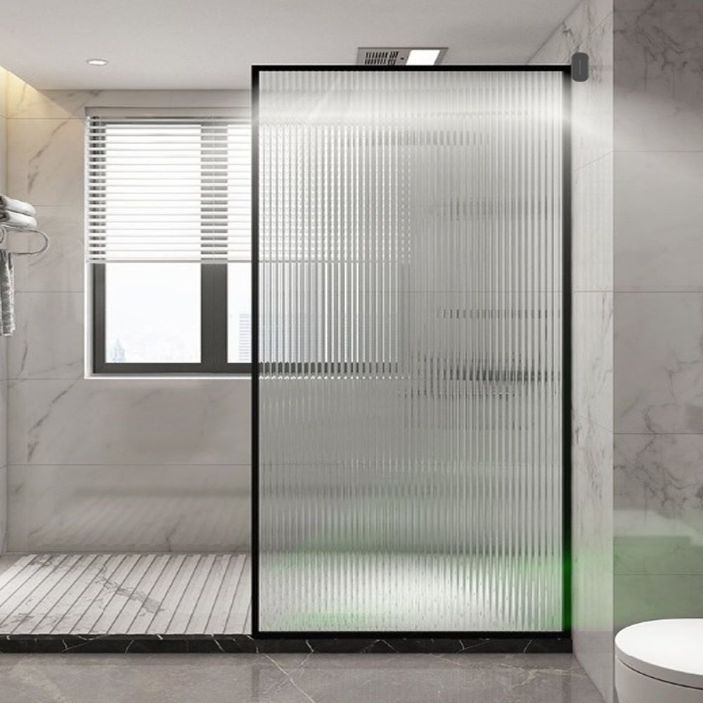 LED Fluted Glass Shower Panel Matte Black Stainless Steel