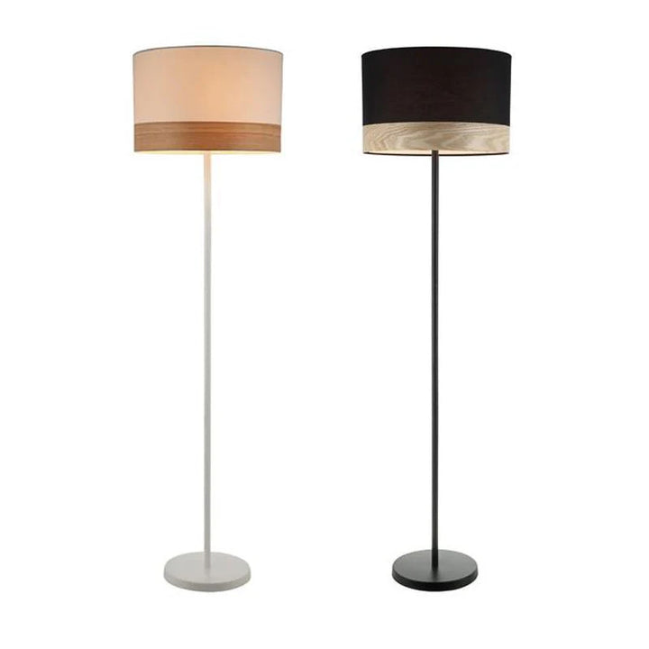 Tambura Floor Lamp & Shade with Wood Veneer Trim in White or Black