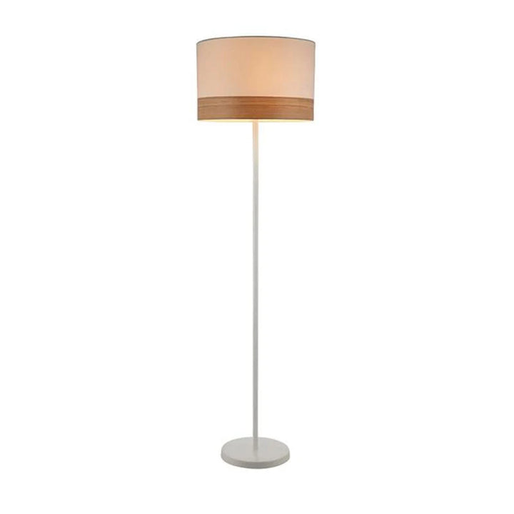 Tambura Floor Lamp & Shade with Wood Veneer Trim in White or Black