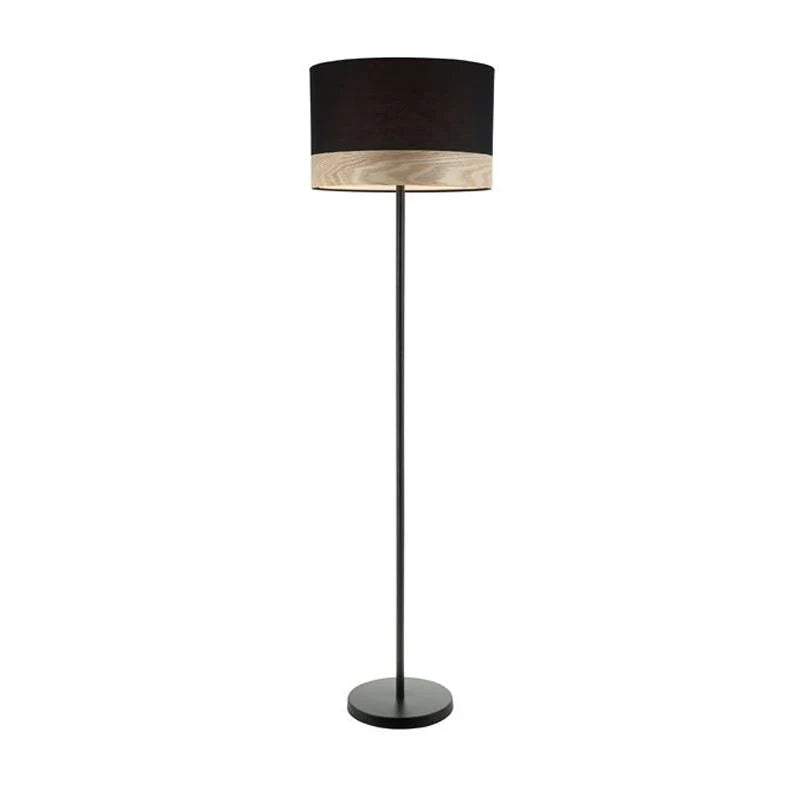 Tambura Floor Lamp & Shade with Wood Veneer Trim in White or Black