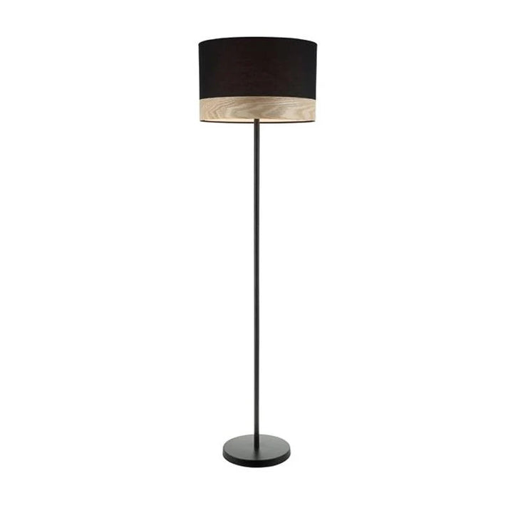 Tambura Floor Lamp & Shade with Wood Veneer Trim in White or Black