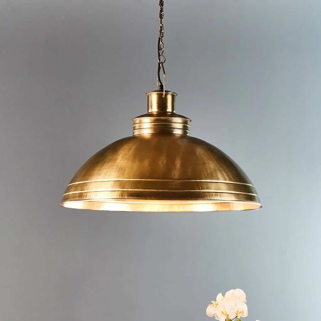 Sheldon Iron Shallow Dome Pendant Light Large in Antique Copper or Antique Brass