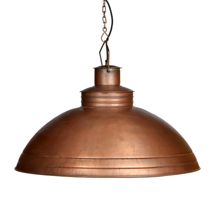 Sheldon Iron Shallow Dome Pendant Light Large in Antique Copper or Antique Brass