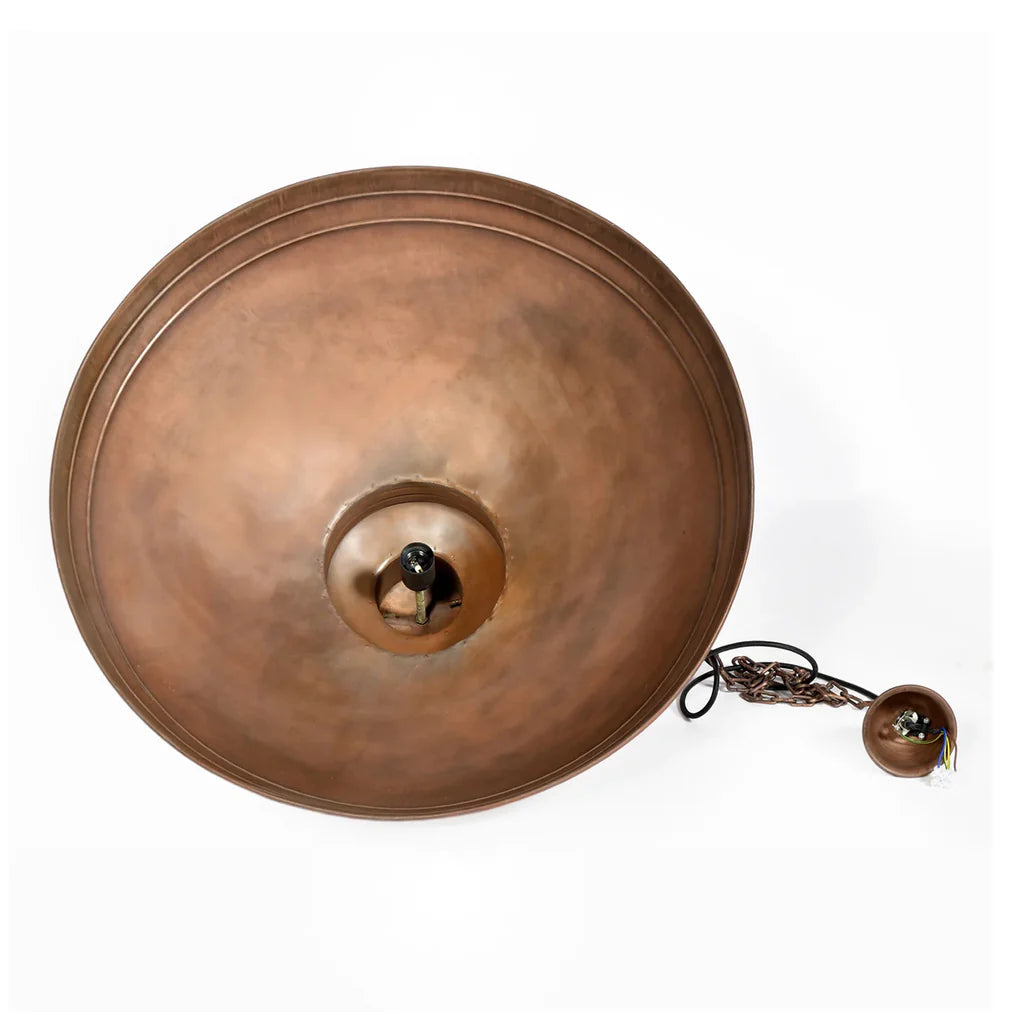 Sheldon Iron Shallow Dome Pendant Light Large in Antique Copper or Antique Brass