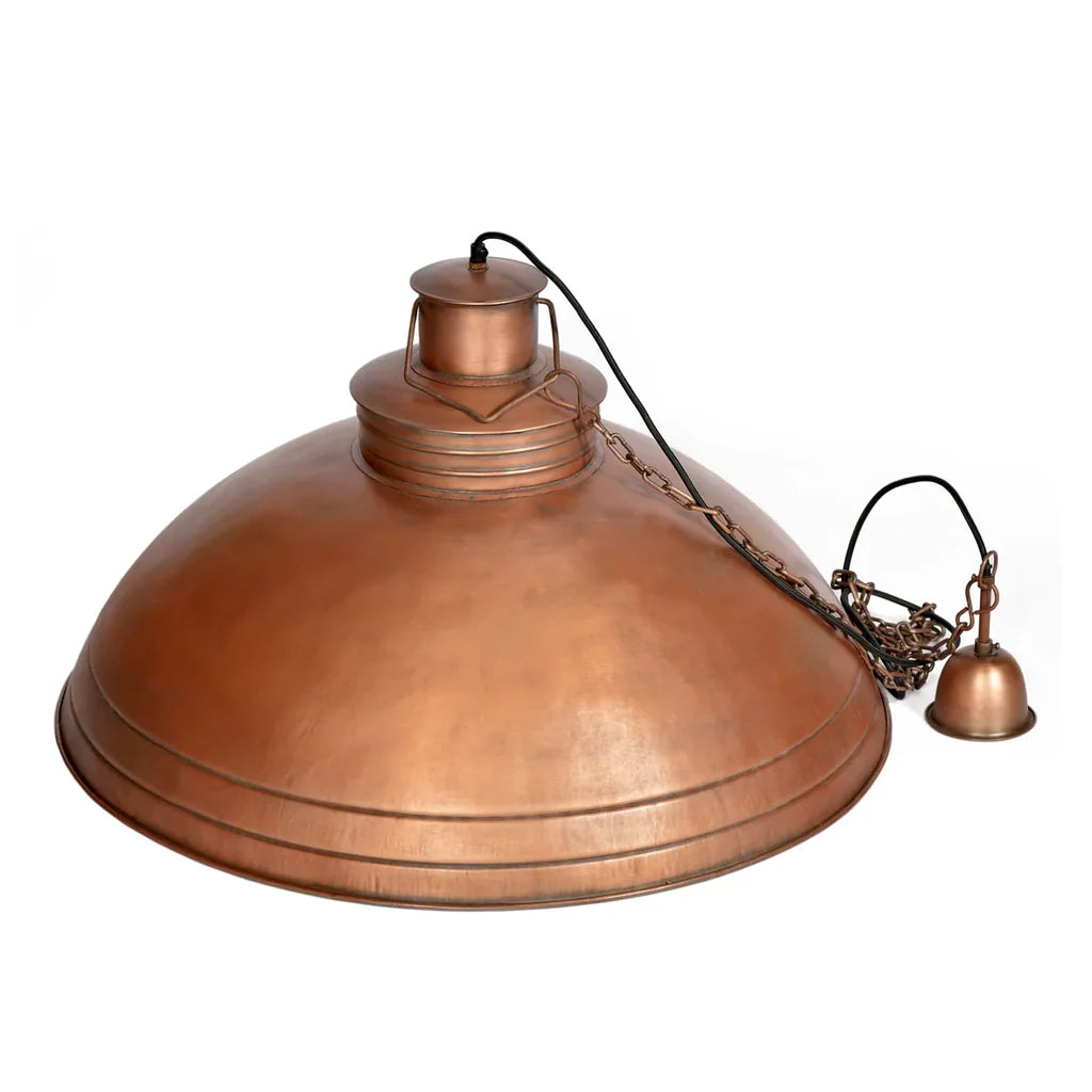 Sheldon Iron Shallow Dome Pendant Light Large in Antique Copper or Antique Brass