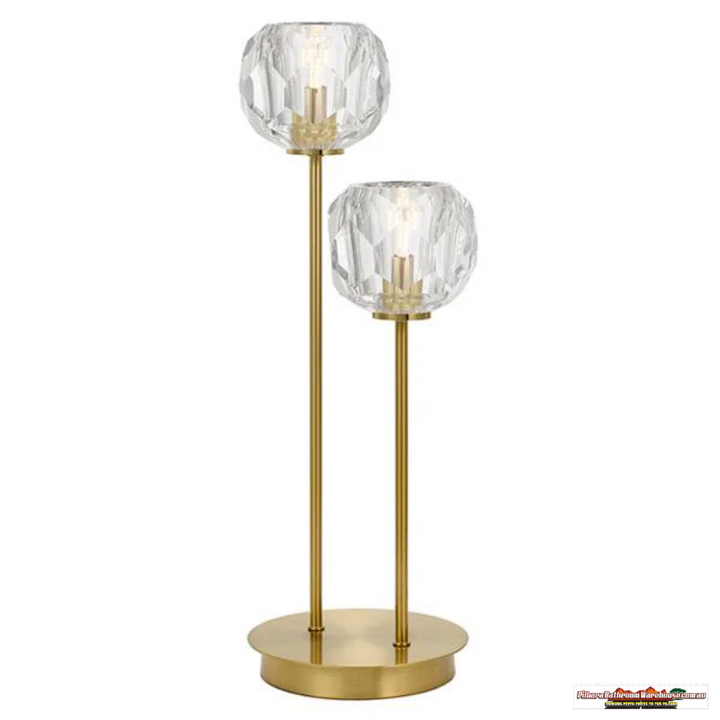 Zaha LED Table Lamp 2Lt w/ Crystal Glass in Antique Gold or Chrome