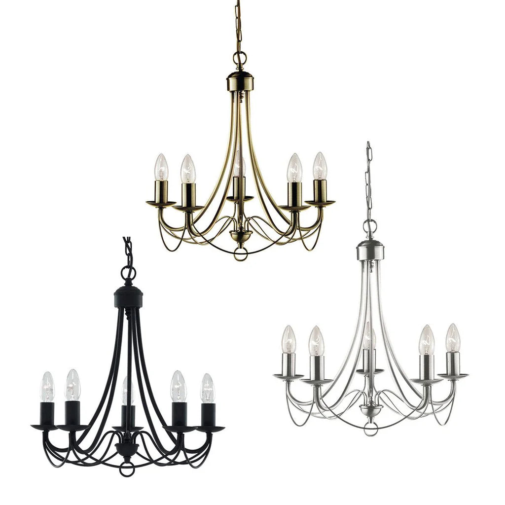 Alyssa Antique Metal Pendant Light - Black, Satin Chrome or Antique Brass, 5 Lights, PL0033