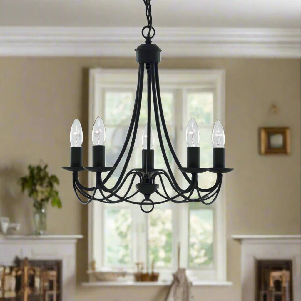 Alyssa Antique Metal Pendant Light - Black, Satin Chrome or Antique Brass, 5 Lights, PL0033